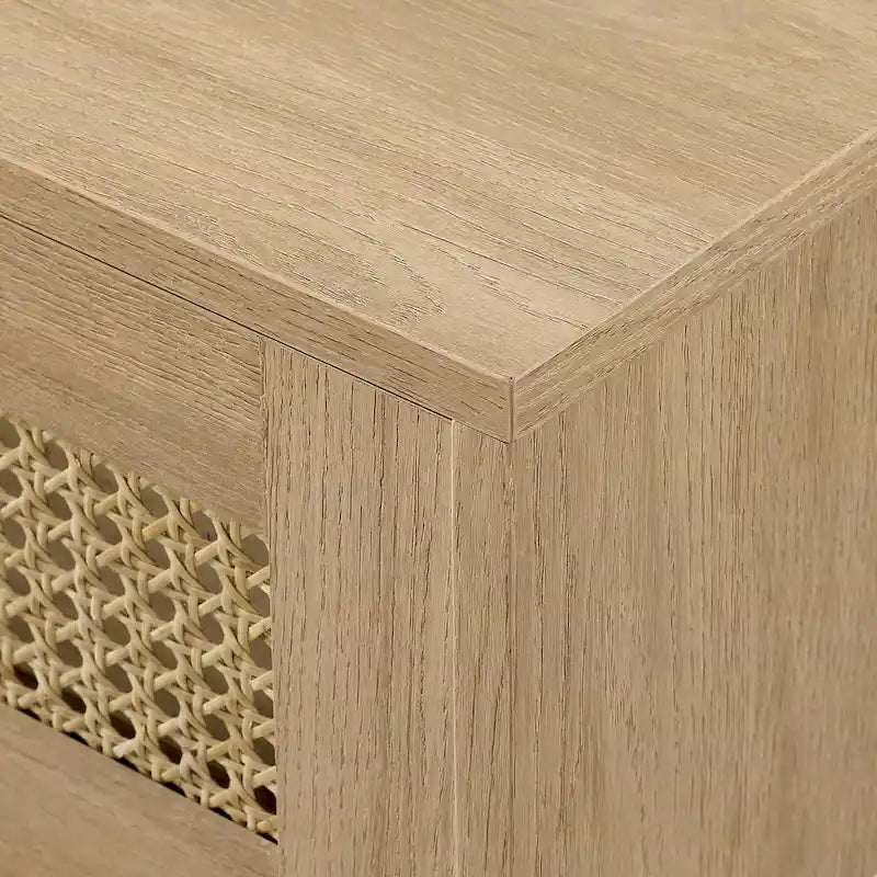 Meuble TV suspendu de 70 pouces avec portes en similicuir de rotin