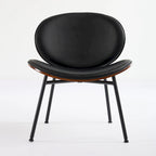 Chaise Coque Mid-Century Moderne Chaise d'appoint Piétement Trépied en Cuir Noir Fauteuil de Salon Finition Noyer Dossier Confortable