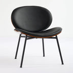 Chaise Coque Mid-Century Moderne Chaise d'appoint Piétement Trépied en Cuir Noir Fauteuil de Salon Finition Noyer Dossier Confortable