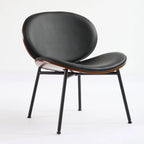 Chaise Coque Mid-Century Moderne Chaise d'appoint Piétement Trépied en Cuir Noir Fauteuil de Salon Finition Noyer Dossier Confortable