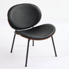 Chaise Coque Mid-Century Moderne Chaise d'appoint Piétement Trépied en Cuir Noir Fauteuil de Salon Finition Noyer Dossier Confortable