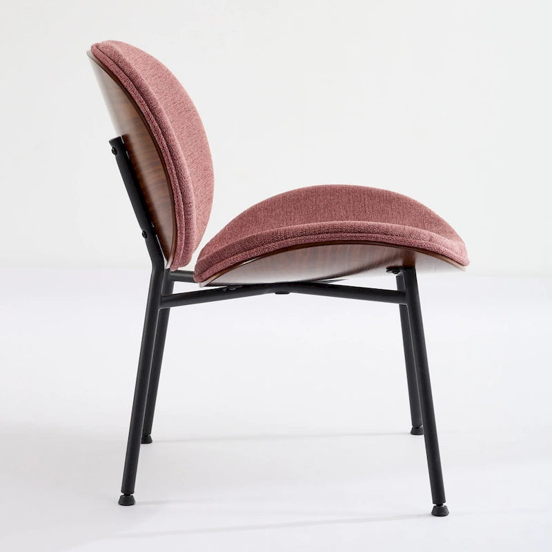 Chaise Coque Mid-Century Moderne Chaise d'appoint Piétement Trépied en Cuir Noir Fauteuil de Salon Finition Noyer Dossier Confortable