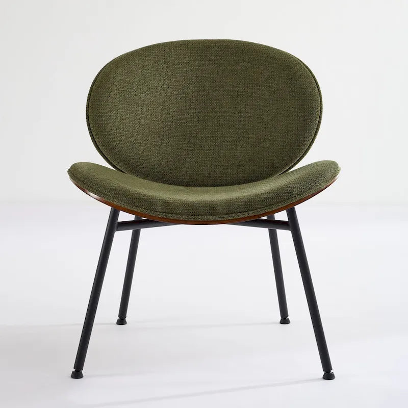 Chaise Coque Mid-Century Moderne Chaise d'appoint Piétement Trépied en Cuir Noir Fauteuil de Salon Finition Noyer Dossier Confortable