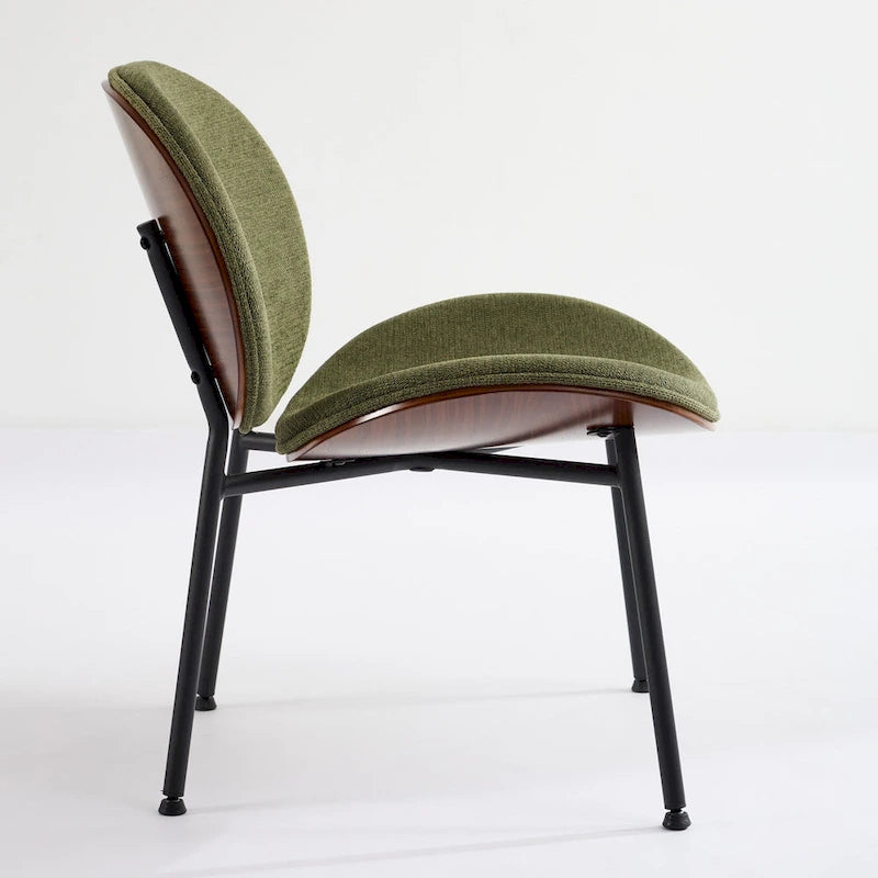 Chaise Coque Mid-Century Moderne Chaise d'appoint Piétement Trépied en Cuir Noir Fauteuil de Salon Finition Noyer Dossier Confortable