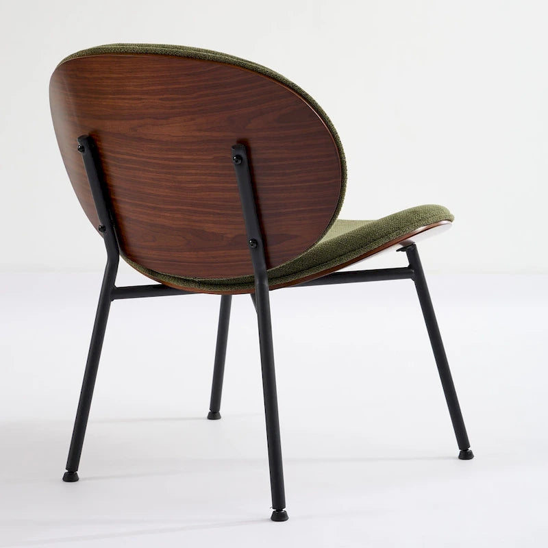 Chaise Coque Mid-Century Moderne Chaise d'appoint Piétement Trépied en Cuir Noir Fauteuil de Salon Finition Noyer Dossier Confortable