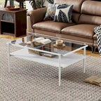 Ensemble de 3 tables basses et tables d'appoint, Table en verre trempé avec couche en MDF, Tables modernes pour salon, Verre gris