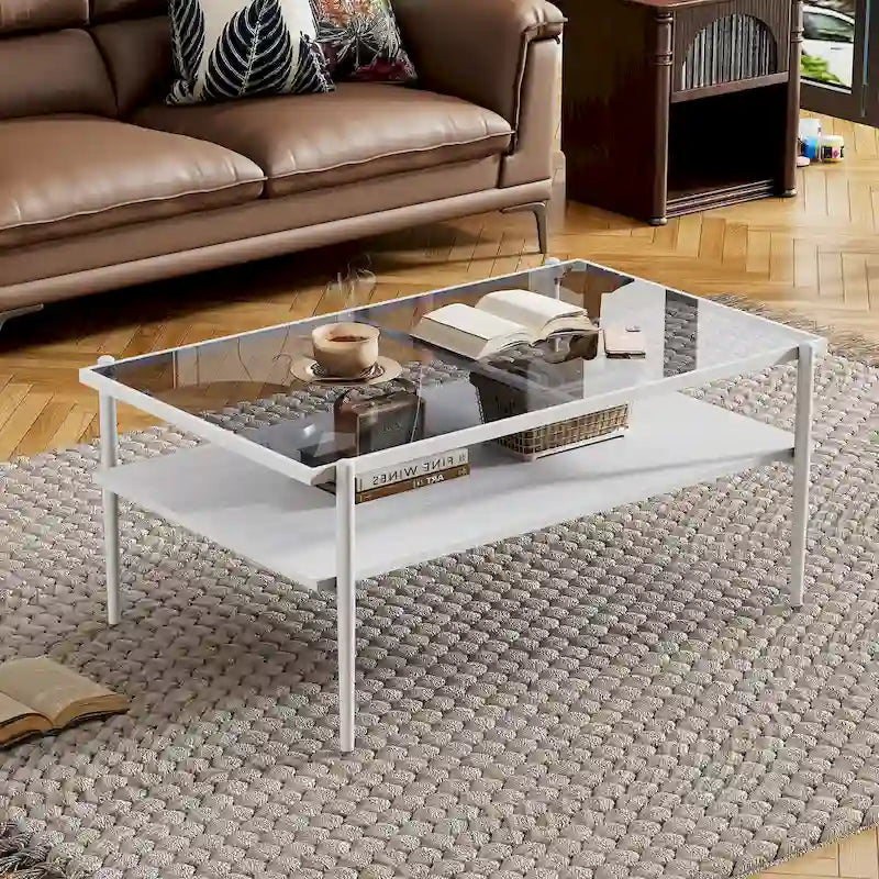 Ensemble de 3 tables basses et tables d'appoint, Table en verre trempé avec couche en MDF, Tables modernes pour salon, Verre gris