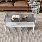 Ensemble de 3 tables basses et tables d'appoint, Table en verre trempé avec couche en MDF, Tables modernes pour salon, Verre gris