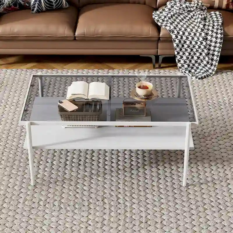 Ensemble de 3 tables basses et tables d'appoint, Table en verre trempé avec couche en MDF, Tables modernes pour salon, Verre gris