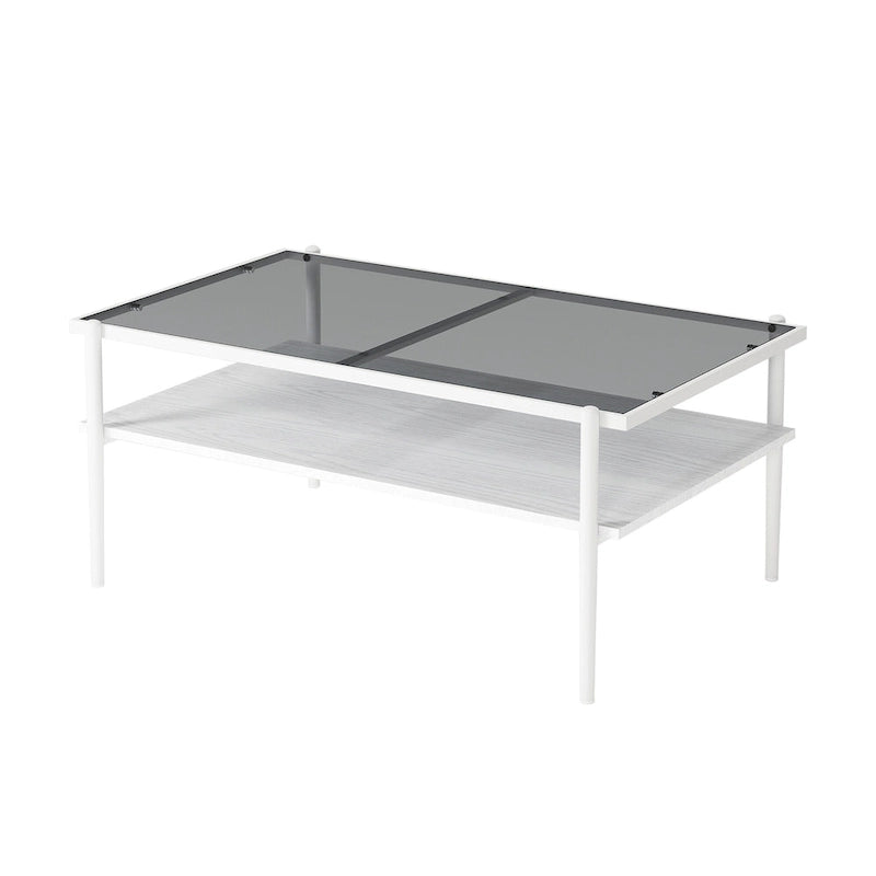 Ensemble de 3 tables basses et tables d'appoint, Table en verre trempé avec couche en MDF, Tables modernes pour salon, Verre gris