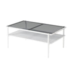 Ensemble de 3 tables basses et tables d'appoint, Table en verre trempé avec couche en MDF, Tables modernes pour salon, Verre gris