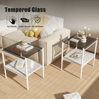 Ensemble de 3 tables basses et tables d'appoint, Table en verre trempé avec couche en MDF, Tables modernes pour salon, Verre gris
