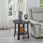 Table d'appoint contemporaine en bois rond avec étagère pour chambre ou salon