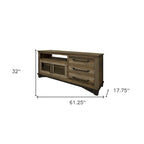 Meuble TV en bois massif marron vieilli avec rangements fermés - 155,5 cm x 81 cm x 45 cm