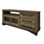 Meuble TV en bois massif marron vieilli avec rangements fermés - 155,5 cm x 81 cm x 45 cm