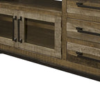 Meuble TV en bois massif marron vieilli avec rangements fermés - 155,5 cm x 81 cm x 45 cm