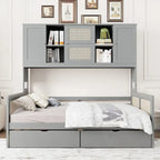 Lit de repos en bois avec 2 tiroirs, armoire et étagère tout-en-un