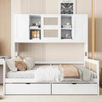 Lit de repos en bois avec 2 tiroirs, armoire et étagère tout-en-un