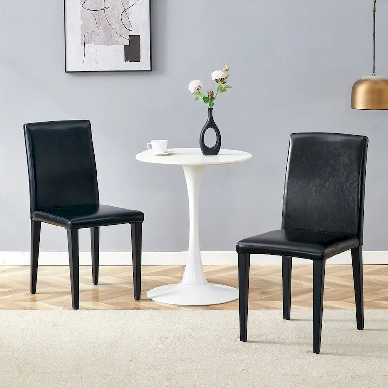 Lot de 2 chaises de salle à manger en cuir, chaises d'appoint sans accoudoirs à dossier haut, chaises à coussin souple avec pieds en métal pour salon et cuisine