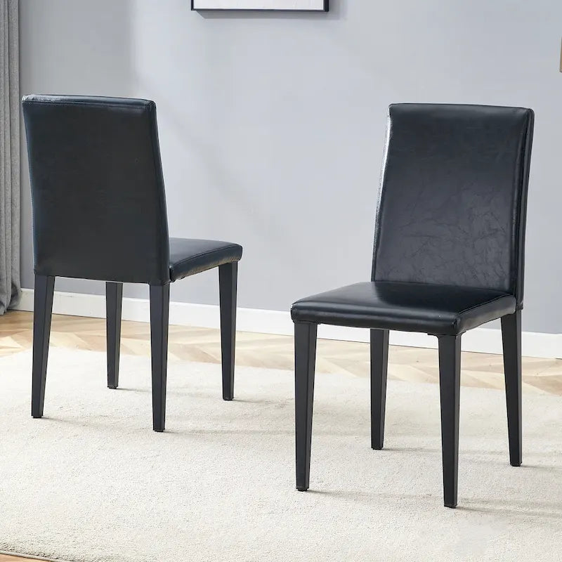 Lot de 2 chaises de salle à manger en cuir, chaises d'appoint sans accoudoirs à dossier haut, chaises à coussin souple avec pieds en métal pour salon et cuisine