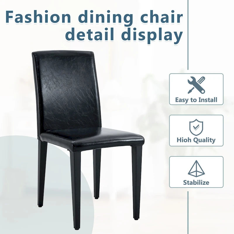 Lot de 2 chaises de salle à manger en cuir, chaises d'appoint sans accoudoirs à dossier haut, chaises à coussin souple avec pieds en métal pour salon et cuisine