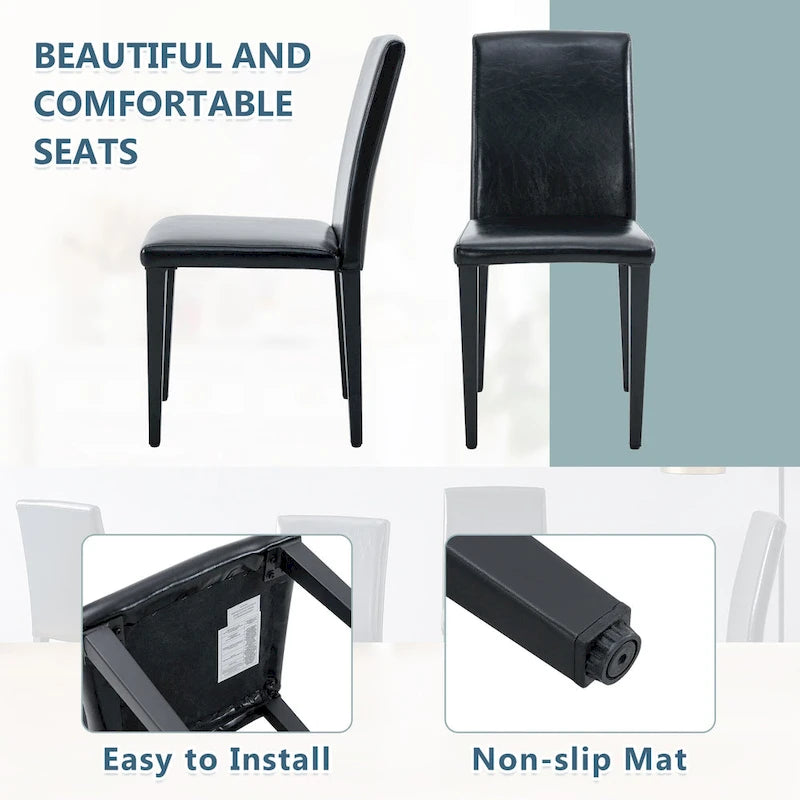 Lot de 2 chaises de salle à manger en cuir, chaises d'appoint sans accoudoirs à dossier haut, chaises à coussin souple avec pieds en métal pour salon et cuisine
