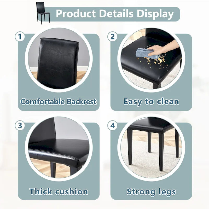 Lot de 2 chaises de salle à manger en cuir, chaises d'appoint sans accoudoirs à dossier haut, chaises à coussin souple avec pieds en métal pour salon et cuisine