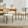Chaises de salle à manger modernes du milieu du siècle, chaise d'appoint en métal recouverte de bouclette avec dossier en rotin cannage, lot de 2
