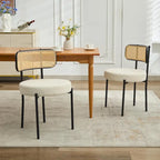 Chaises de salle à manger modernes du milieu du siècle, chaise d'appoint en métal recouverte de bouclette avec dossier en rotin cannage, lot de 2