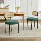 Chaises de salle à manger modernes du milieu du siècle, chaise d'appoint en métal recouverte de bouclette avec dossier en rotin cannage, lot de 2