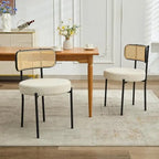 Chaises de salle à manger modernes du milieu du siècle, chaise d'appoint en métal recouverte de bouclette avec dossier en rotin cannage, lot de 2