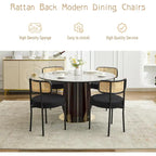 Chaises de salle à manger modernes du milieu du siècle, chaise d'appoint en métal recouverte de bouclette avec dossier en rotin cannage, lot de 2