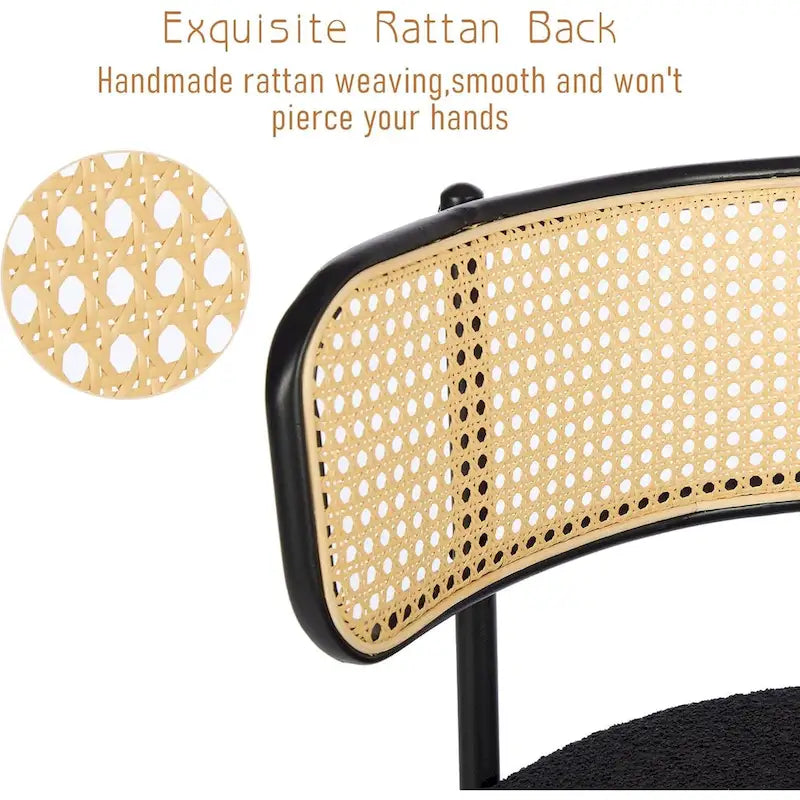 Chaises de salle à manger modernes du milieu du siècle, chaise d'appoint en métal recouverte de bouclette avec dossier en rotin cannage, lot de 2