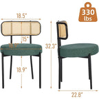 Chaises de salle à manger modernes du milieu du siècle, chaise d'appoint en métal recouverte de bouclette avec dossier en rotin cannage, lot de 2