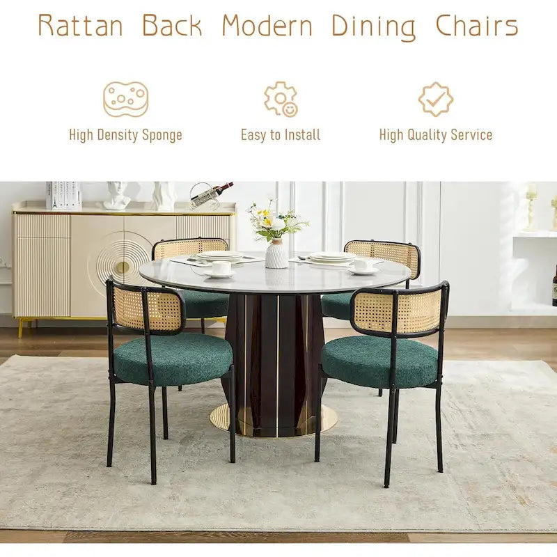 Chaises de salle à manger modernes du milieu du siècle, chaise d'appoint en métal recouverte de bouclette avec dossier en rotin cannage, lot de 2