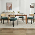 Chaises de salle à manger modernes du milieu du siècle, chaise d'appoint en métal recouverte de bouclette avec dossier en rotin cannage, lot de 2