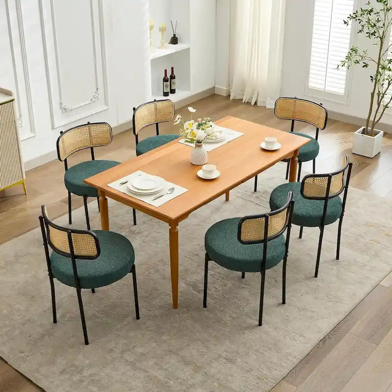 Chaises de salle à manger modernes du milieu du siècle, chaise d'appoint en métal recouverte de bouclette avec dossier en rotin cannage, lot de 2