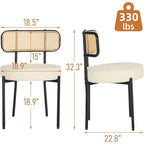 Chaises de salle à manger modernes du milieu du siècle, chaise d'appoint en métal recouverte de bouclette avec dossier en rotin cannage, lot de 2