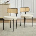 Chaises de salle à manger modernes du milieu du siècle, chaise d'appoint en métal recouverte de bouclette avec dossier en rotin cannage, lot de 2