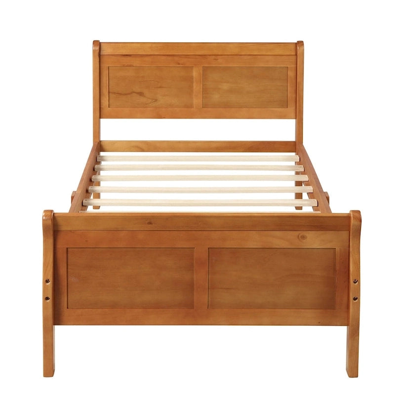 Lit plateforme en bois - Lit jumeau - Sommier tapissier - Lit traîneau avec tête de lit/pied de lit/support à lattes en bois