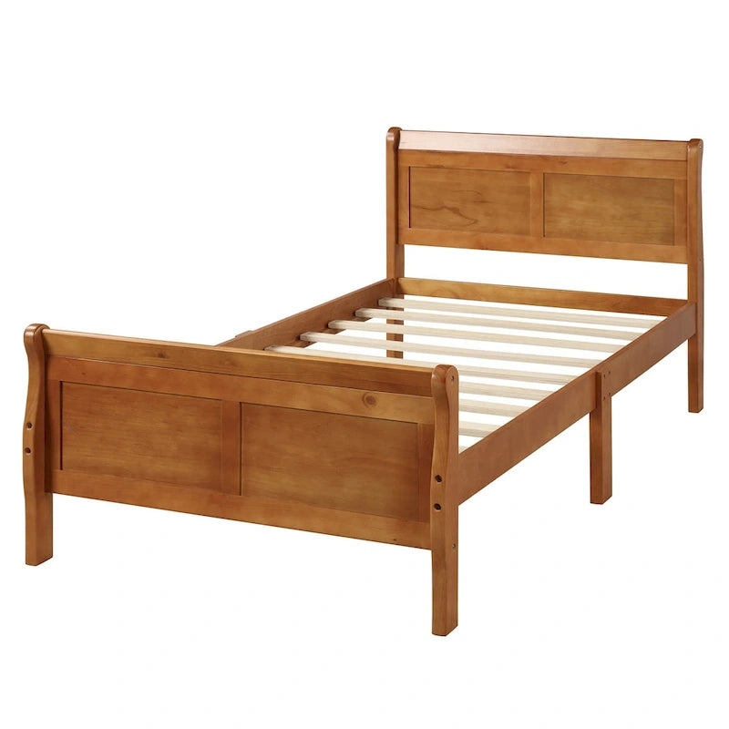 Lit plateforme en bois - Lit jumeau - Sommier tapissier - Lit traîneau avec tête de lit/pied de lit/support à lattes en bois