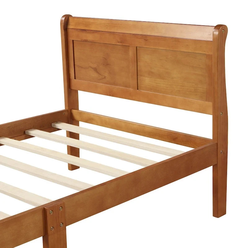Lit plateforme en bois - Lit jumeau - Sommier tapissier - Lit traîneau avec tête de lit/pied de lit/support à lattes en bois