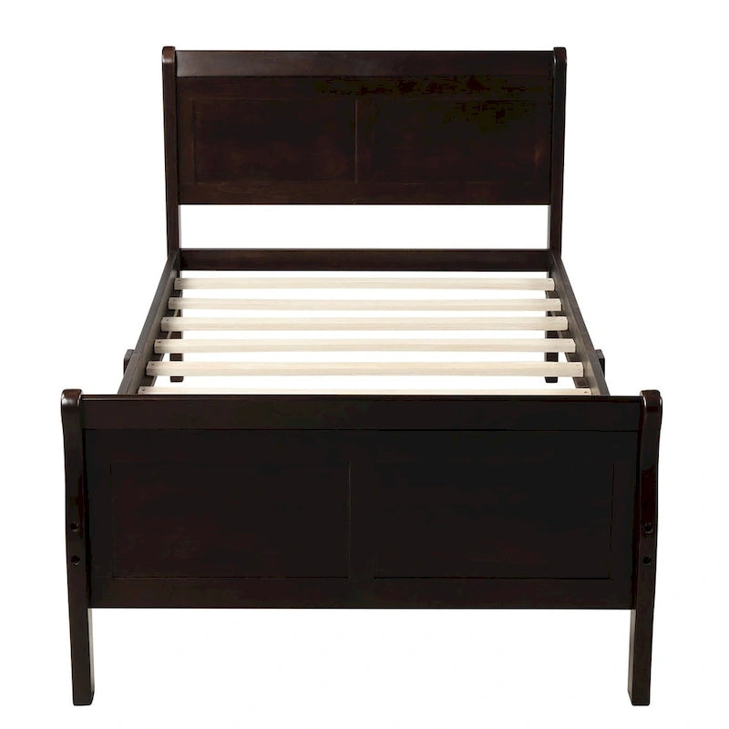 Lit plateforme en bois - Lit jumeau - Sommier tapissier - Lit traîneau avec tête de lit/pied de lit/support à lattes en bois