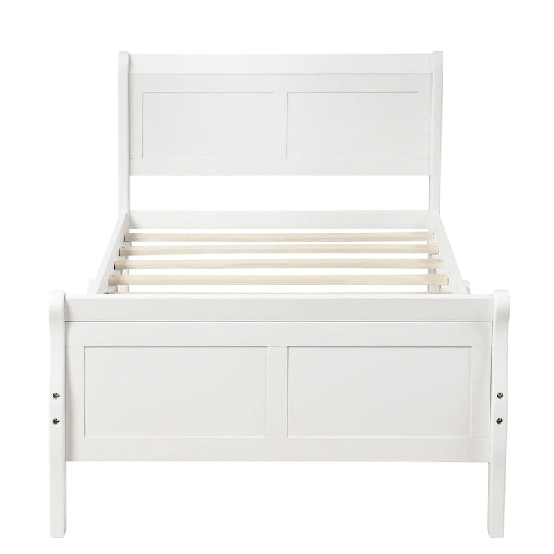Lit plateforme en bois - Lit jumeau - Sommier tapissier - Lit traîneau avec tête de lit/pied de lit/support à lattes en bois