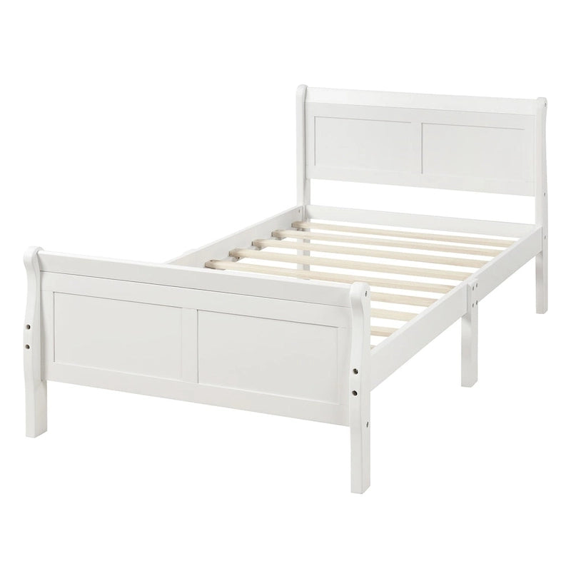 Lit plateforme en bois - Lit jumeau - Sommier tapissier - Lit traîneau avec tête de lit/pied de lit/support à lattes en bois