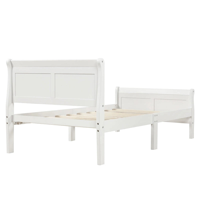 Lit plateforme en bois - Lit jumeau - Sommier tapissier - Lit traîneau avec tête de lit/pied de lit/support à lattes en bois