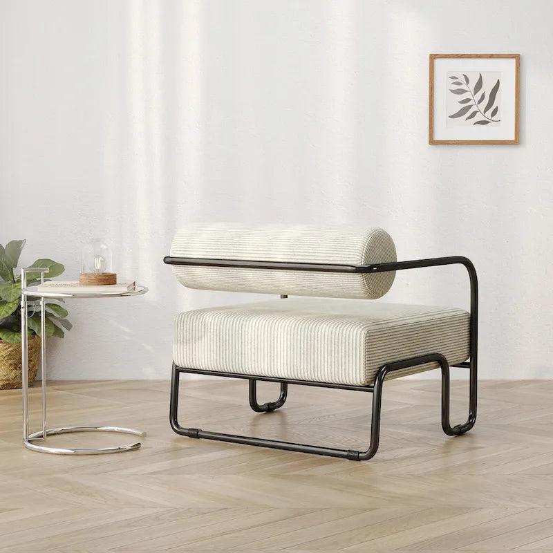 Fauteuil d'appoint en velours côtelé avec cadre en fer pour salon