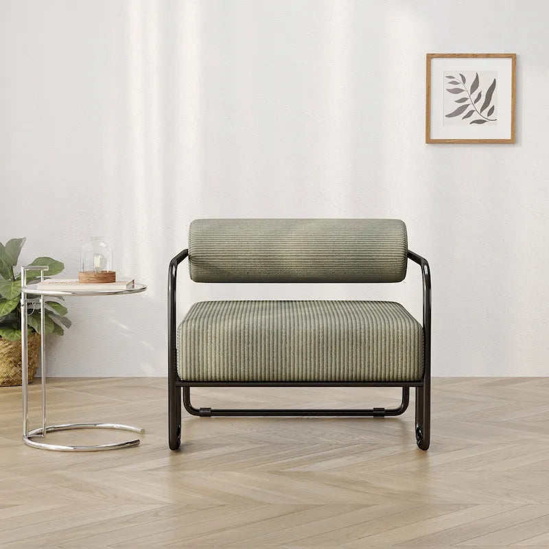 Fauteuil d'appoint en velours côtelé avec cadre en fer pour salon