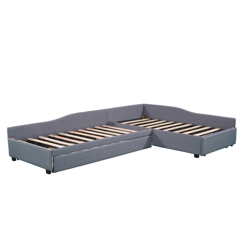 Lit de repos double avec tiroir, cadre de lit en bois, double gigogne rembourré, pas besoin de sommier tapissier pour adolescents