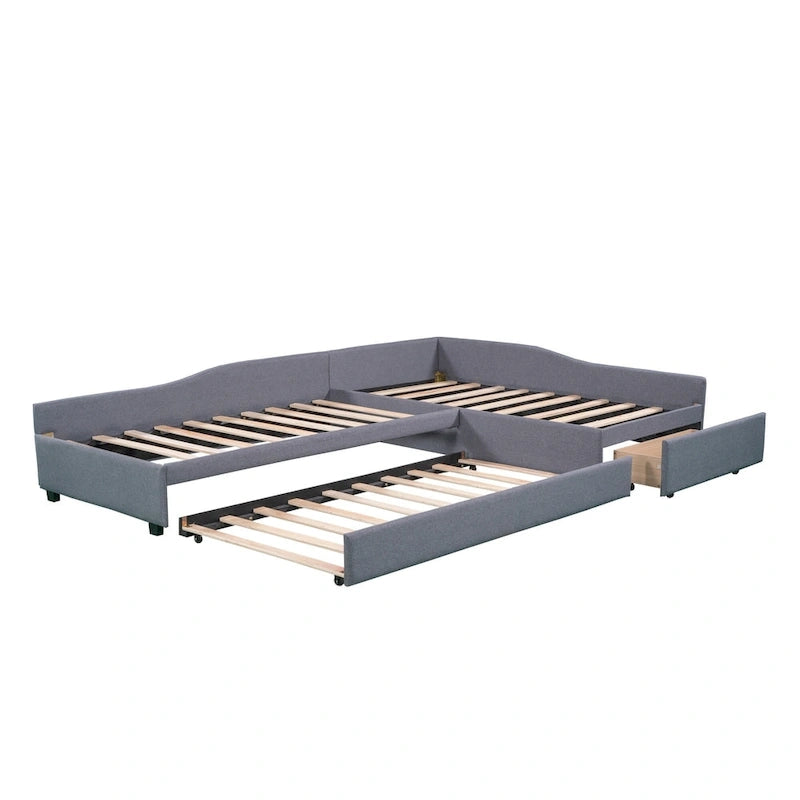 Lit de repos double avec tiroir, cadre de lit en bois, double gigogne rembourré, pas besoin de sommier tapissier pour adolescents